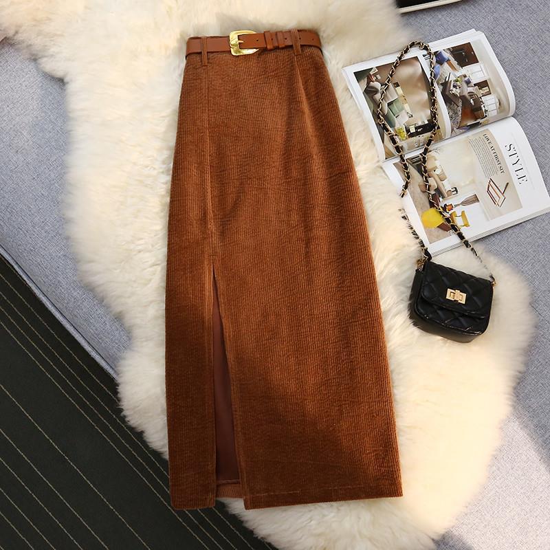 High Waist Corduroy A-Line Midi Skirt – Autumn Outfit
