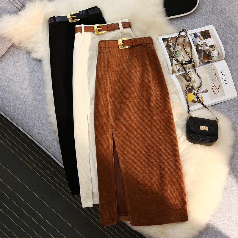 High Waist Corduroy A-Line Midi Skirt – Autumn Outfit