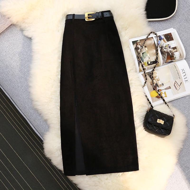 High Waist Corduroy A-Line Midi Skirt – Autumn Outfit